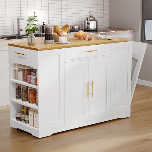 YITAHOME 53 inch Large Rolling Kitchen Island with Trash Can Storage Cabinet