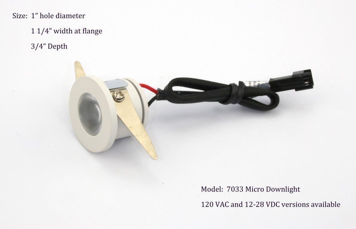 Micro Mini Down Light LED Fixture (110-240VAC) - 1.25" Diameter - 1 Watt Cool White LED Down Light for Home, Cabinet, Task Lighting