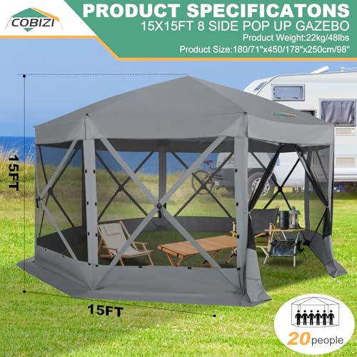 COBIZI 12x12ft Pop up Gazebo Screen Tent Screen House for Camping, Camping Outdoor Screened Gazebo, Canopy Tent