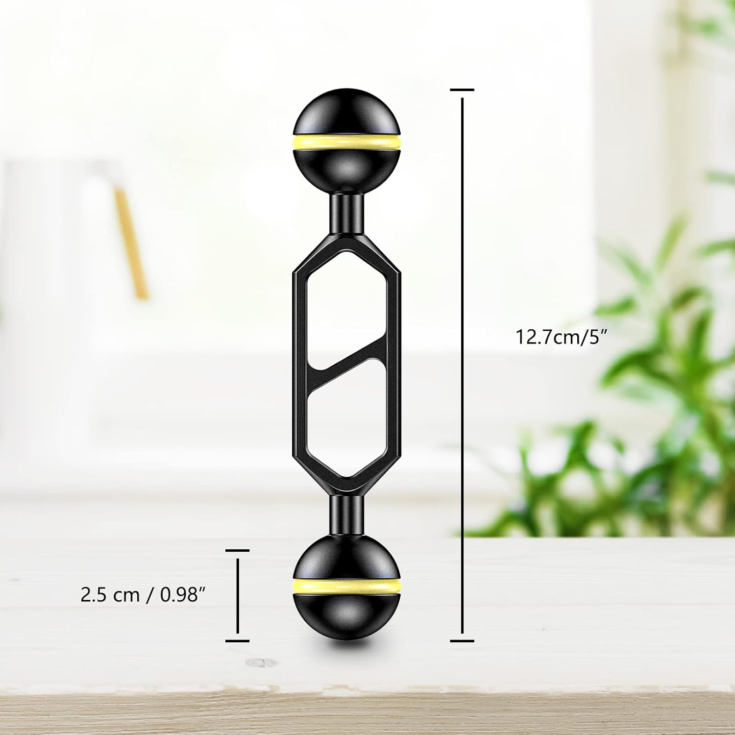 Seafrogs 4&rdquo;Aluminum Alloy Underwater System, Connector Ball Head, Aluminum Alloy Dual Balls Arm for Strobe/Video Light/Diving Camera Tray