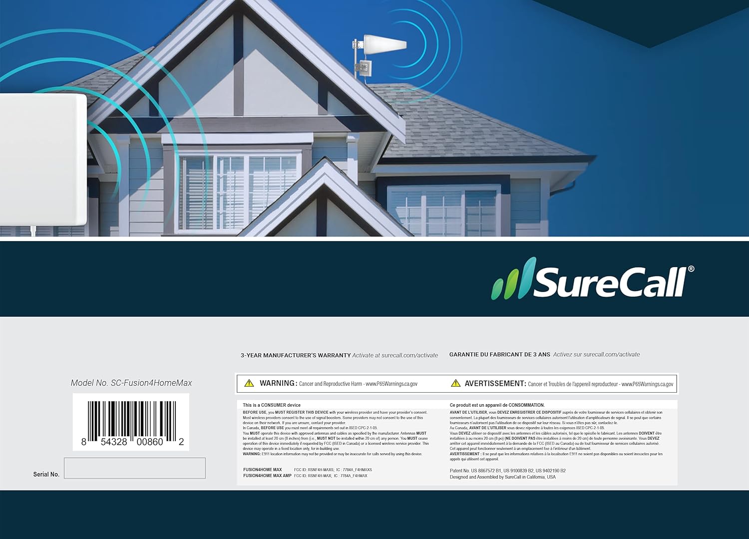 SureCall Fusion4Home Max Cell Signal Booster with Extended Range Tech up to 6500 sq ft, 5G/4G LTE Multi-User, Verizon, AT&T, Sprint, T-Mobile