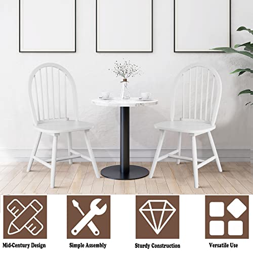 Windsor Dining Chairs Set of 2, 18 Inch Wood Spindle Back Dining Chairs,Vintage Country Farmhouse Armless Side Chairs with Wide Seat