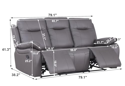 Recliner Sofa Couch Manual Leather Loveseat Recliner for Living Room with Cup Holders & Storage Oversized Reclining Home Theater Seating Couch in