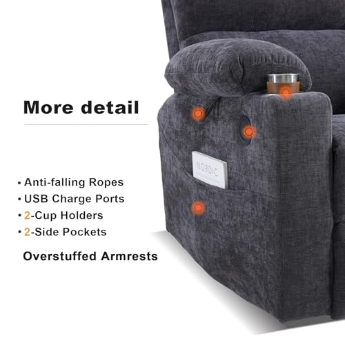 Power Lift Recliner Chair with Extended Footrest, Electric Lift Recliner Chair with Heat and Massage for Elderly, Lift Chair Cup Holders