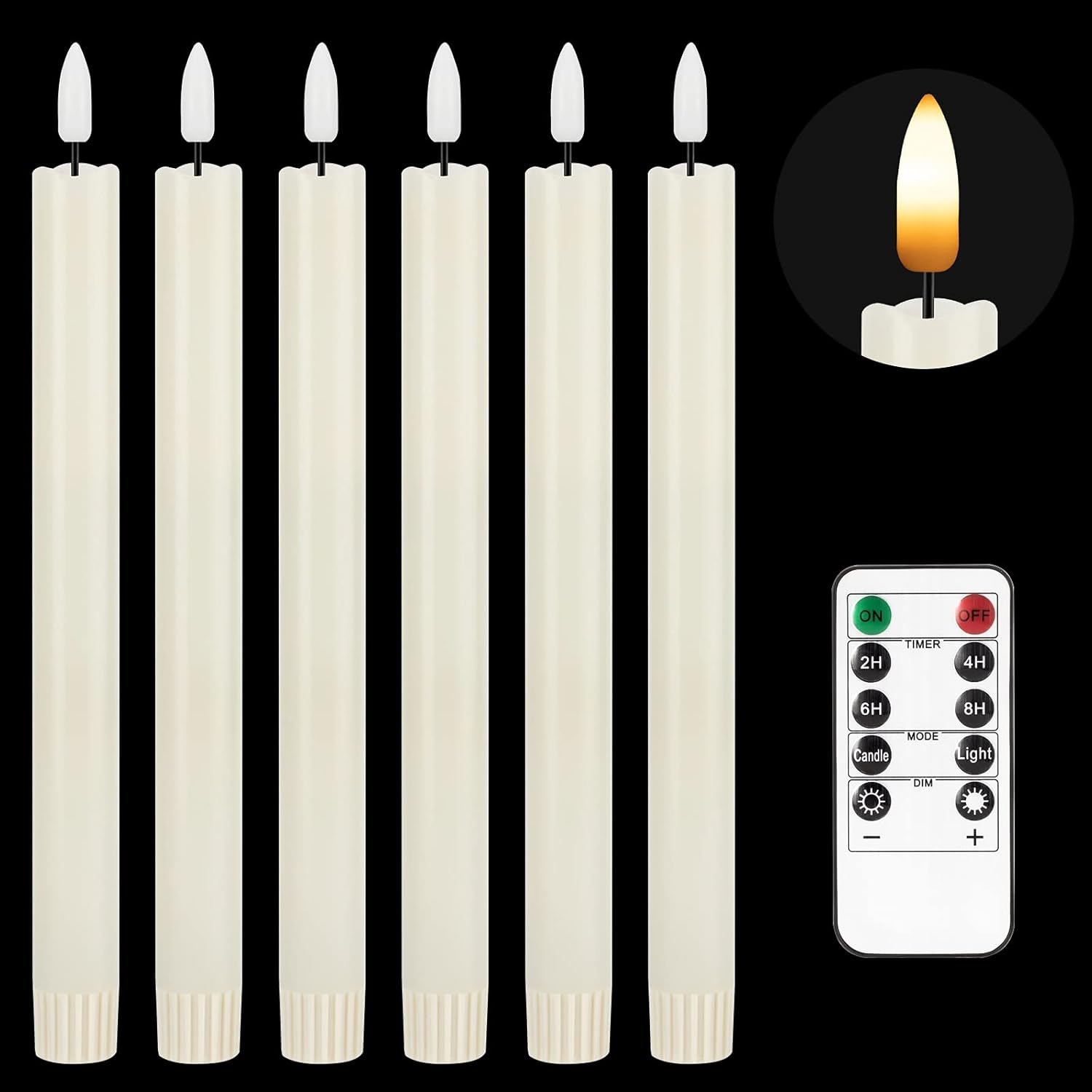 Flameless Taper Candles Flickering Battery Operated, 3D Wick Warm Light Electric Candles with 10-Key Remote
