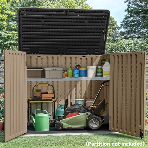 YITAHOME Outdoor Horizontal Storage Sheds w/o Shelf, Weather Resistant Resin Tool Shed, Multi-Opening Door for Storage of Bike, Trash Cans