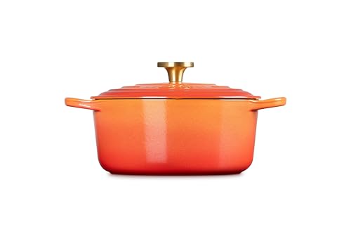 Le Creuset Enameled Cast Iron Signature Oval Dutch Oven, 15.5 qt., Flamme Doree with Crucible Knob