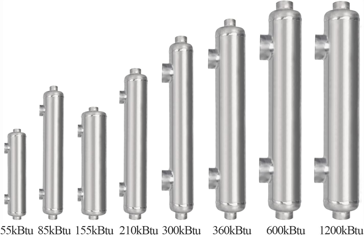 AB 600kBtu Titanium Pool Heat Exchanger: Shell and Tube Heat Exchanger Same Side Ports 2 1/2" & 2" FPT