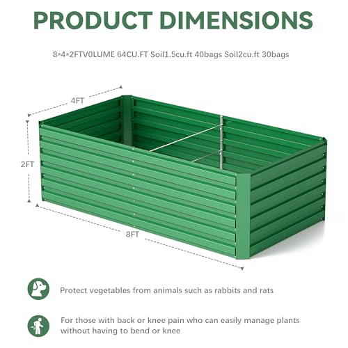 FOOWIN 2pcs 8x4x2ft Galvanized Raised Garden Bed, Planter Raised Garden Boxes Outdoor, Large Metal Raised Beds for Gardening