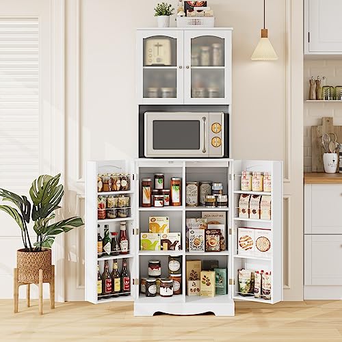HOSTACK 71'' Pantry Cabinet, Tall Storage Cabinet with Microwave Stand, Freestanding Kitchen Hutch with Doors and Adjustable Shelves