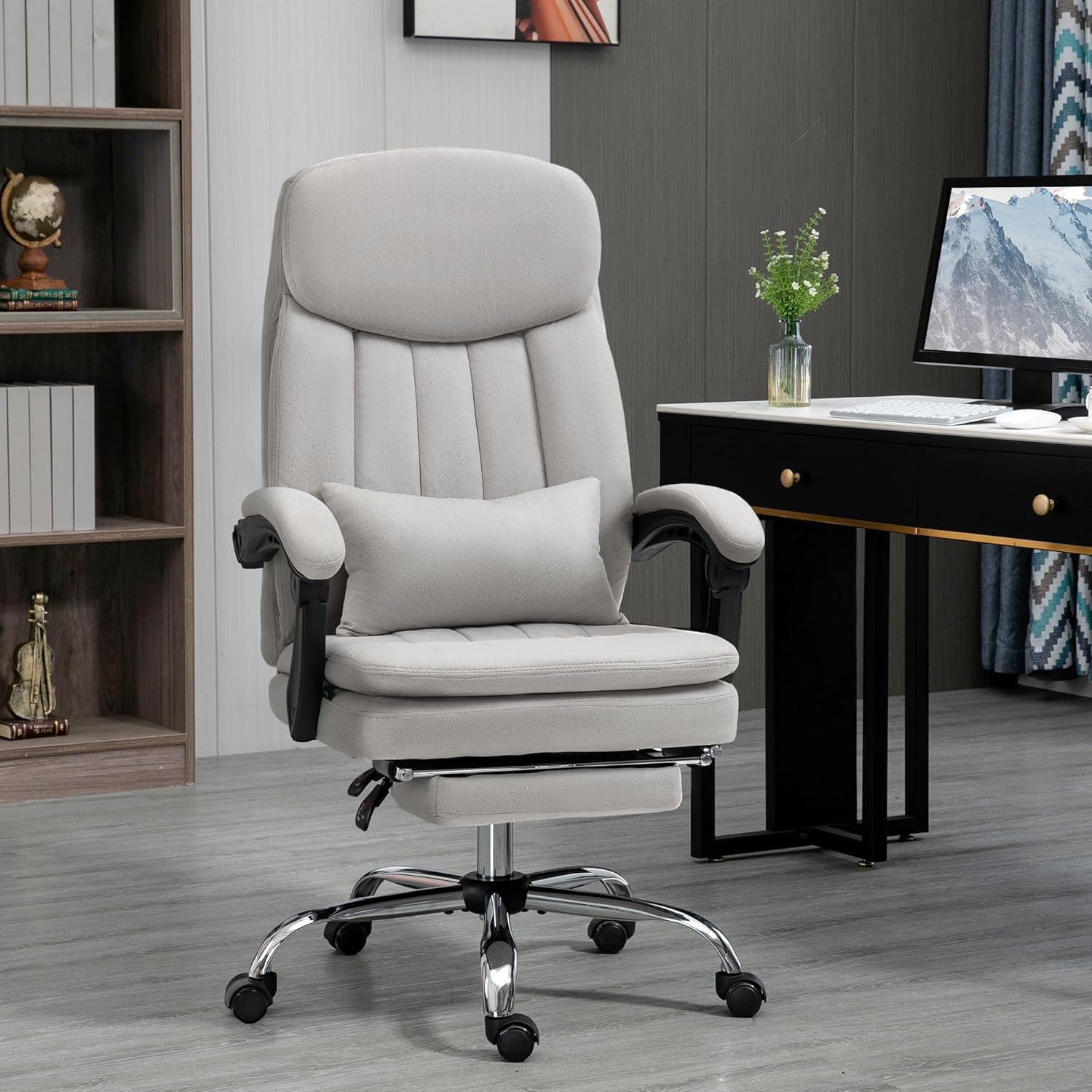 Executive Massage Office Chair, Swivel Computer Desk Chair, Microfibre Heated Reclining Computer PU Leather Chair with Lumbar Support Pillow