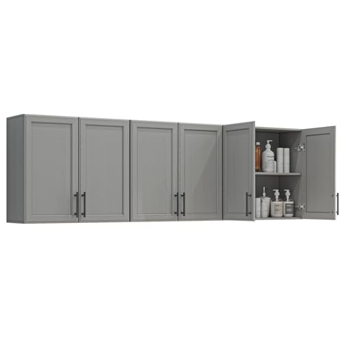 Wall Storage Cabinet - Kitchen Laundry Wall Amount Cabinet with Two Shaker Doors and Shelf, in Grey, 24'Wx2 Pcs