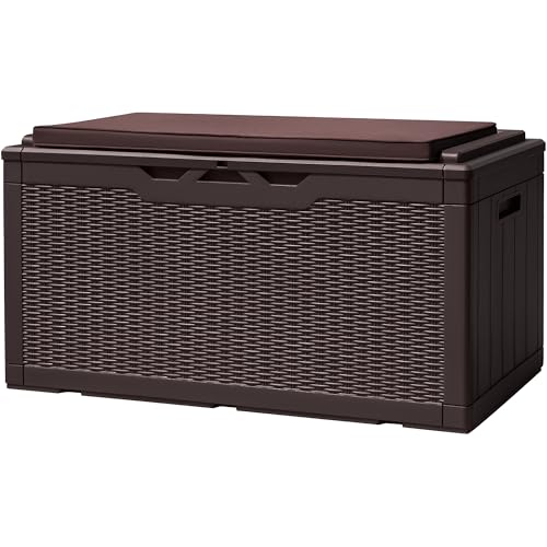 Devoko 120 Gallon Deck Box Resin Outdoor Storage Box Waterproof for Patio, Large Outdoor Storage Bench Lockable for Outside (Black)