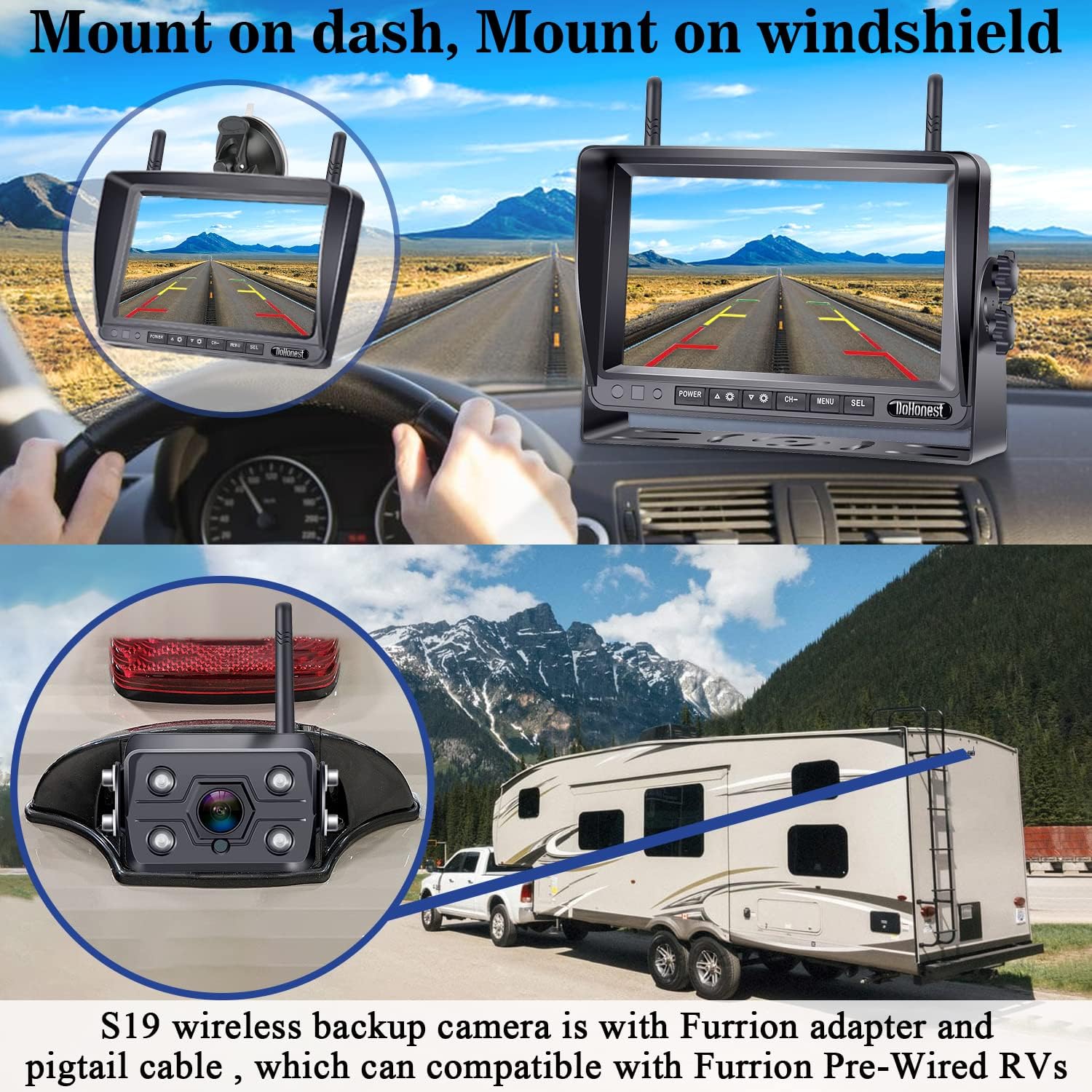 Wireless Backup Camera HD 1080P with 7 Inch DVR Monitor for RV Trailer Truck Camper