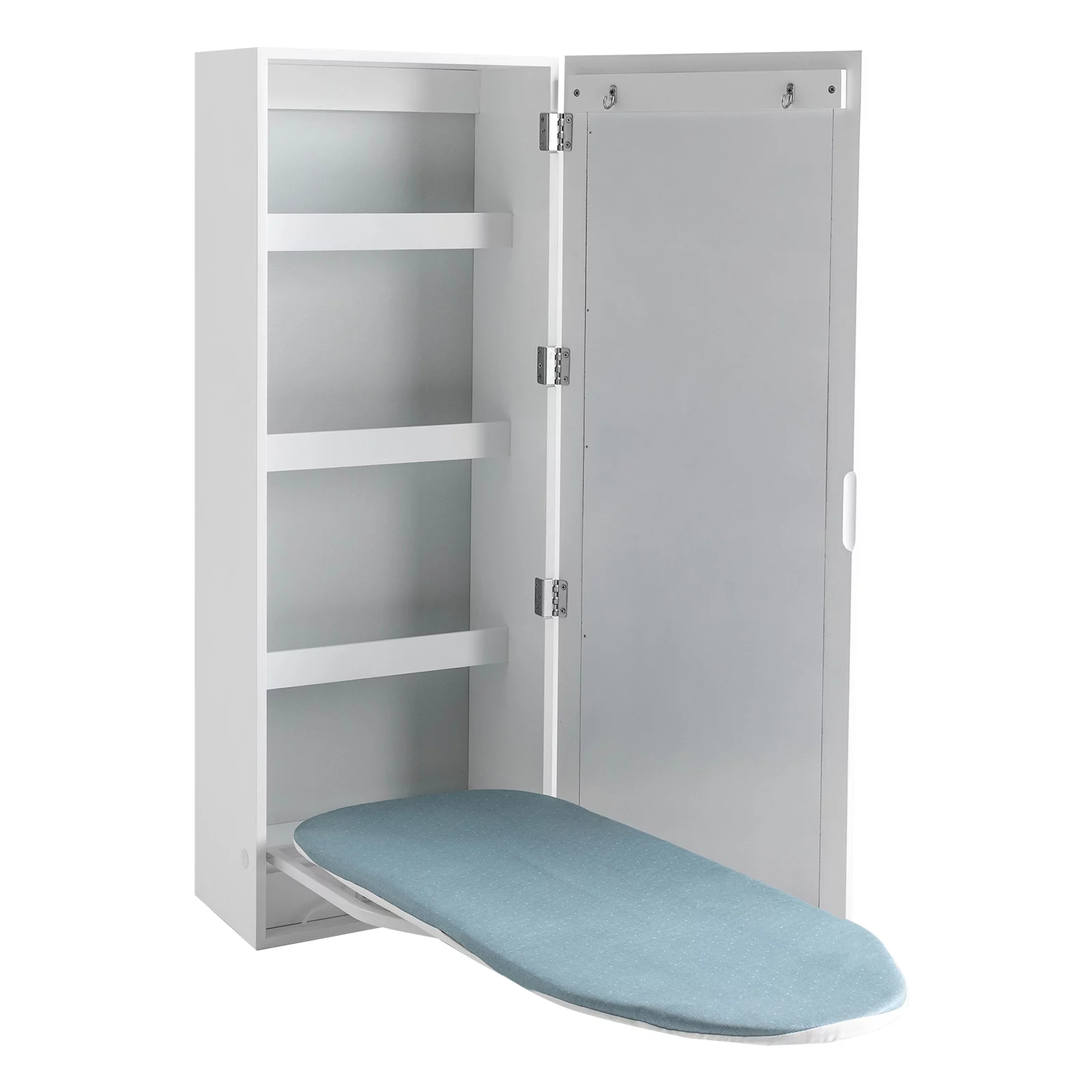 Miumaeov Wall Mounted Ironing Board with Storage Cabinet, Built in Ironing Board & Folding Support Leg, Wall-Mounted Mirrors for Home