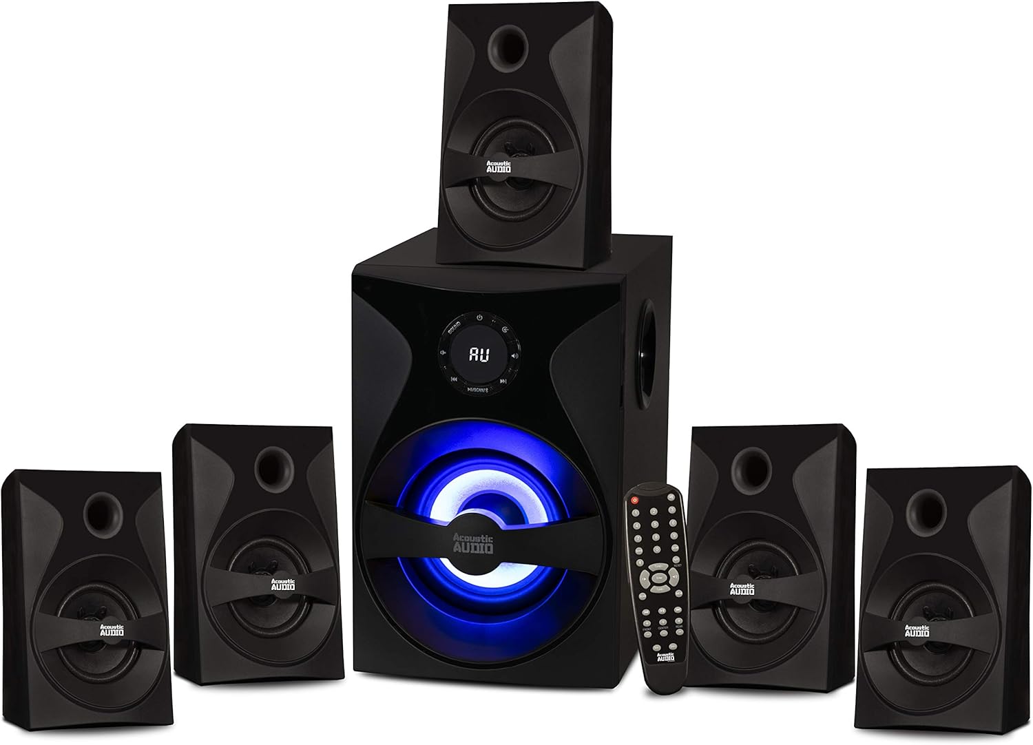 Acoustic Audio by Goldwood Bluetooth 5.1 Surround Sound System with LED Light Display, FM Tuner, USB and SD Card Inputs