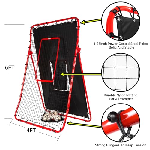 2 in 1 Baseball Rebouder Net and Pitching Net, Adjustable Pitch Back Baseball Rebounder with Strike Zone,Base Ball Bounce Back Net for Pitching