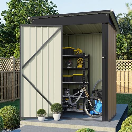 Flamaker Storage Shed Waterproof Metal Garden Shed with Lockable Door Utility Tool Shed Outdoor Storage for Backyard, Patio and Lawn (5 x 3 FT)