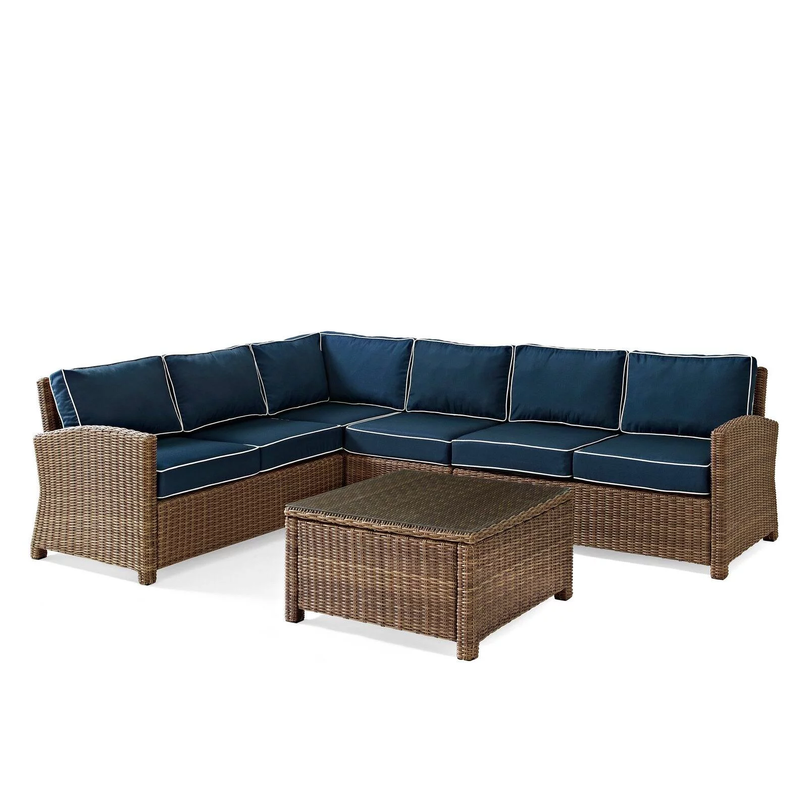 Crosley Furniture Bradenton 5 Piece Fabric Patio Sectional Set in Brown and Navy