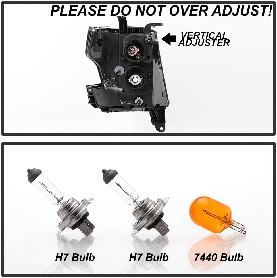 ACANII - For [Halogen Model] Black Housing Smoked Lens 2015-2017 Chevy Tahoe Suburban LED Tube Dual Projector Headlights