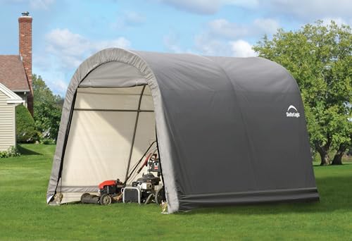 ShelterLogic 10' x 10' Shed-in-a-Box All Season Steel Metal Round Roof Outdoor Storage Shed with Waterproof Cover and Heavy Duty Reusable Auger