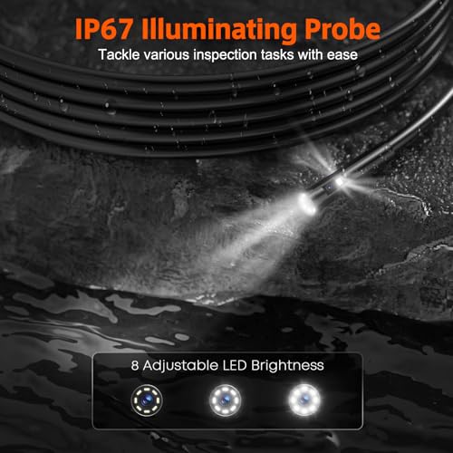 Triple Lens Sewer Camera with 50ft, 5" IPS Screen Borescope with Light, 1080P HD Endoscope IP67 Drain Pipe Snake Drain Camera
