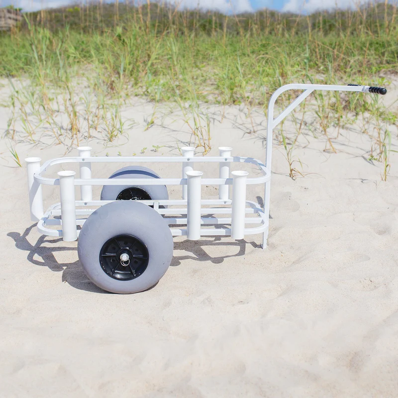 Sea Striker BRSC-WB White Surf Pier Cart, 11" Balloon Tires, 7 PVC Rod - BRSC-WB