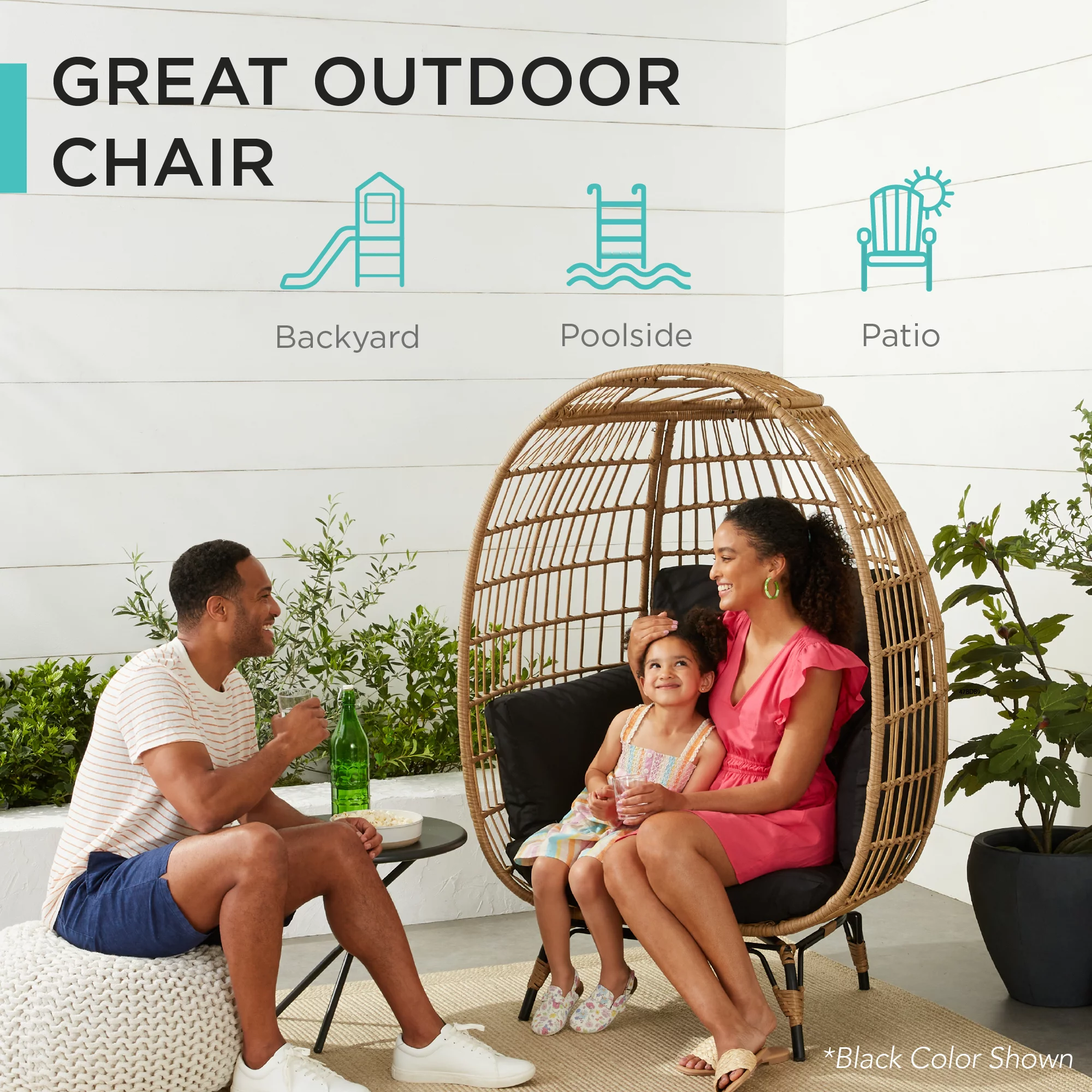 Best Choice Products Wicker Egg Chair Oversized Indoor Outdoor Patio Lounger w/ Steel Frame, 440lb Capacity - Ivory