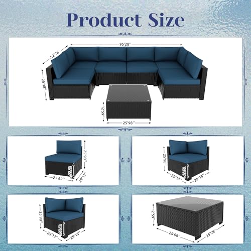 KIGOTY Patio Furniture Set 7 Pieces Conversation Sets, Outdoor Sectional Sofa