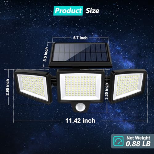 Tuffenough Solar Outdoor Lights 2500LM 210 LED Security Lights with Remote Control,3 Heads Motion Sensor Lights, IP65 Waterproof