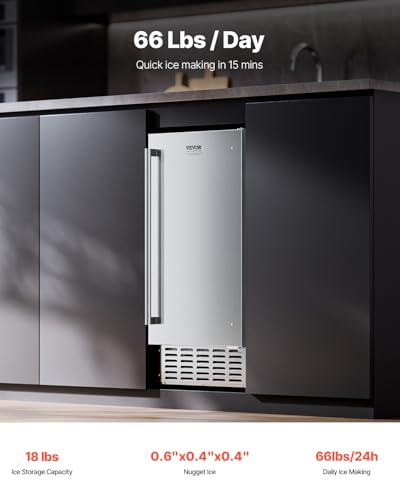 VEVOR Under Counter Ice Maker Machine, Crescent Ice, 25 Lbs/Day Stainless Steel Built in Ice Maker with Reversible Door