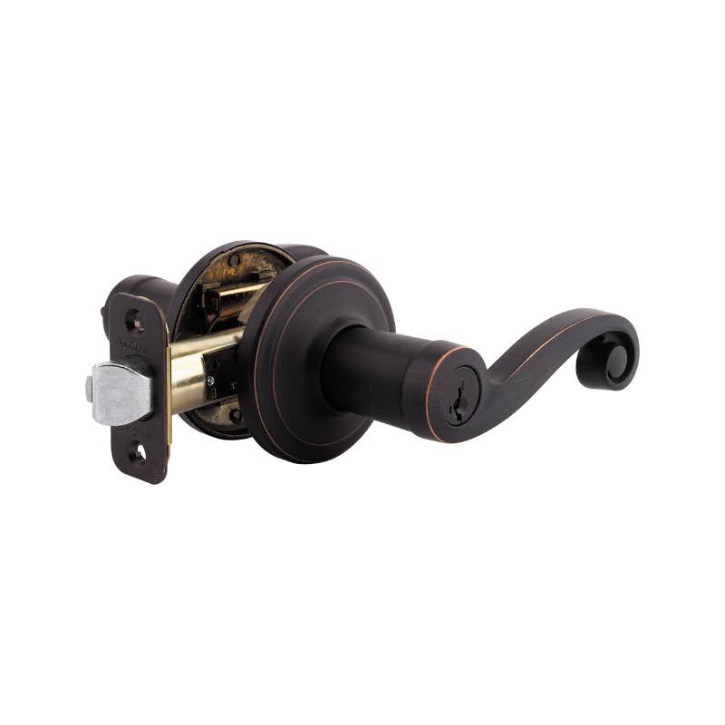 Kwikset 750LL-S Lido Storeroom Keyed Entry Door Lever Set with Smart KEY, Antique Brass