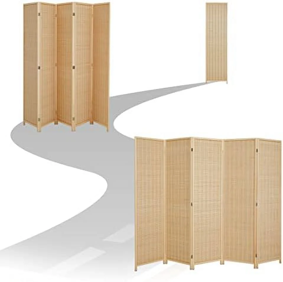 JYHOME Room Divider Privacy Screen with Natural  4-Panel 5-Panel 6-Panel Folding Privacy Screens Freestanding Room Divider - Curated Treasures Market