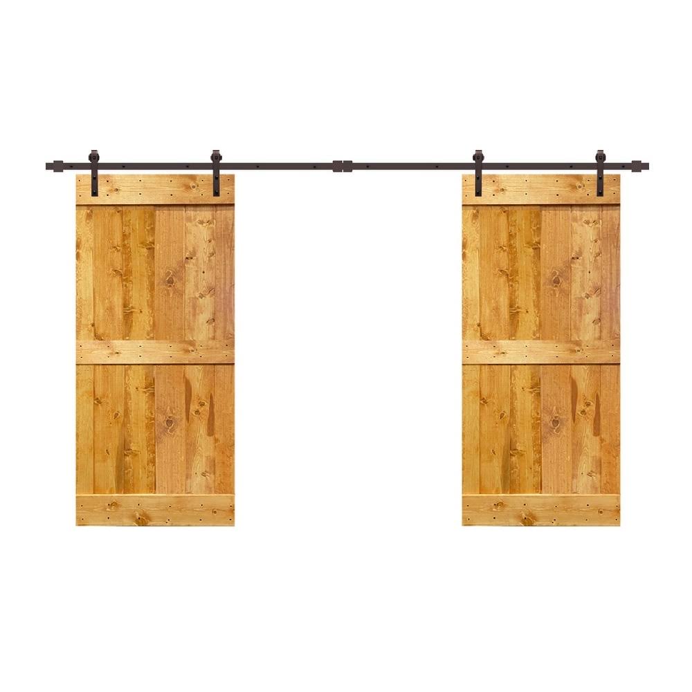 CALHOME Stained Midbar Double DIY Barn Door w/ Hardware Kit - Weather Gray - 84 x 84