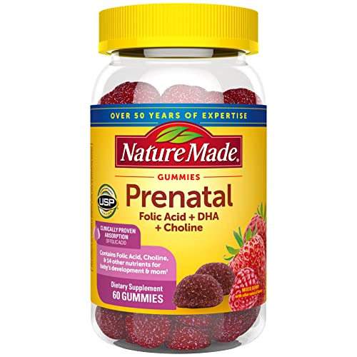 Nature Made Prenatal Gummies with DHA and Folic Acid, Prenatal Vitamin and Mineral Supplement for Daily Nutritional Support, 60 Gummies
