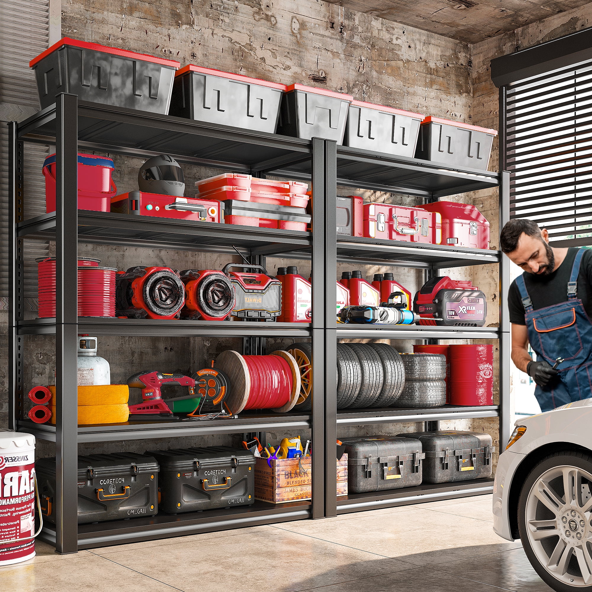 72"H 5-Shelf Garage Shelving Heavy Duty Storage Shelves for Garage Storage 2000Lbs Standing Metal Shelf Rack Adjustable Industial Shelving Unit for