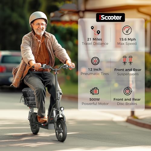 iScooter Electric Scooter with Seat, 37/21 Miles Long Range & 28/19/15.6 MPH Top Speed, 14"/12"/10" Pneumatic Tire