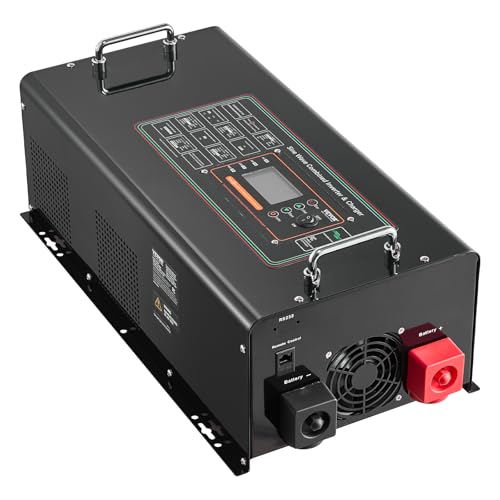 VEVOR Pure Sine Wave Inverter Charger, 2000 Watt, DC 12V to AC 120V, Battery Charger with LCD Display, Remote Control
