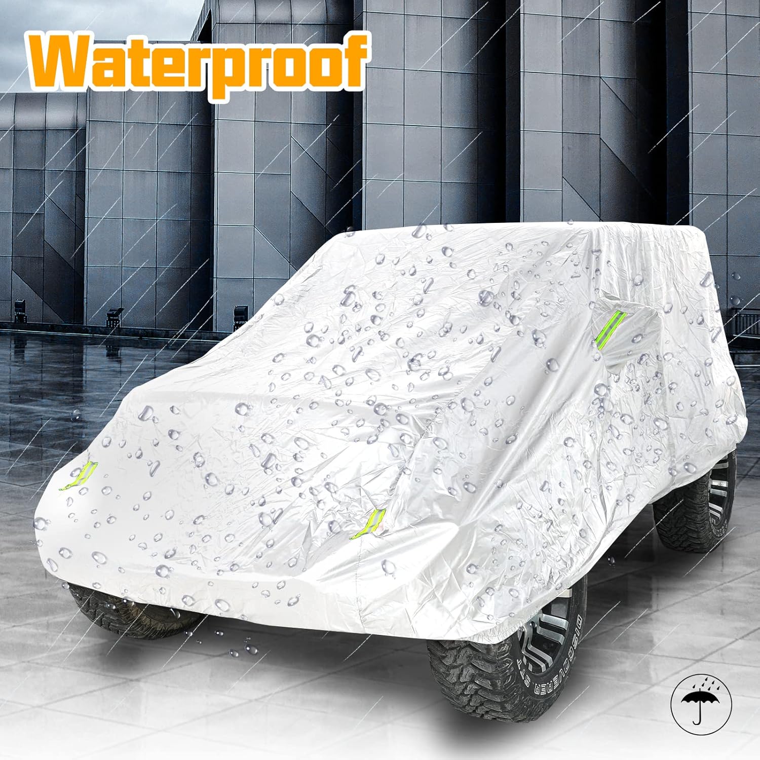 Silver 2-Door Full Car Cover Compatible with Jeep Wrangler CJ YJ TJ JK & JL 2 Door 1965-2021 All Weather Protection Snow Rain Waterproof Sun Shade