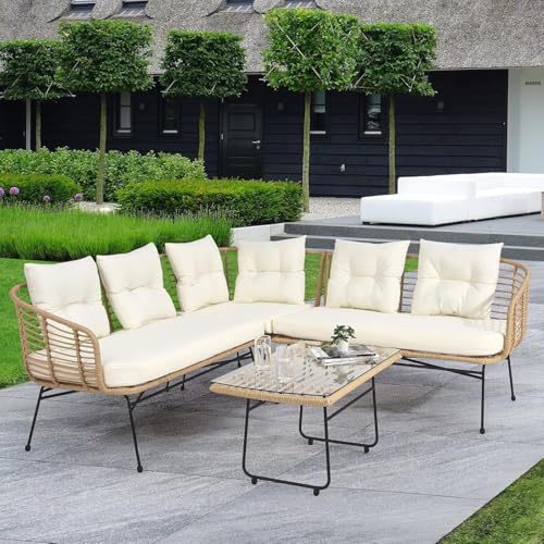 3 Piece Patio Bistro Set, Outdoor Wicker Table and Chairs Set of 2