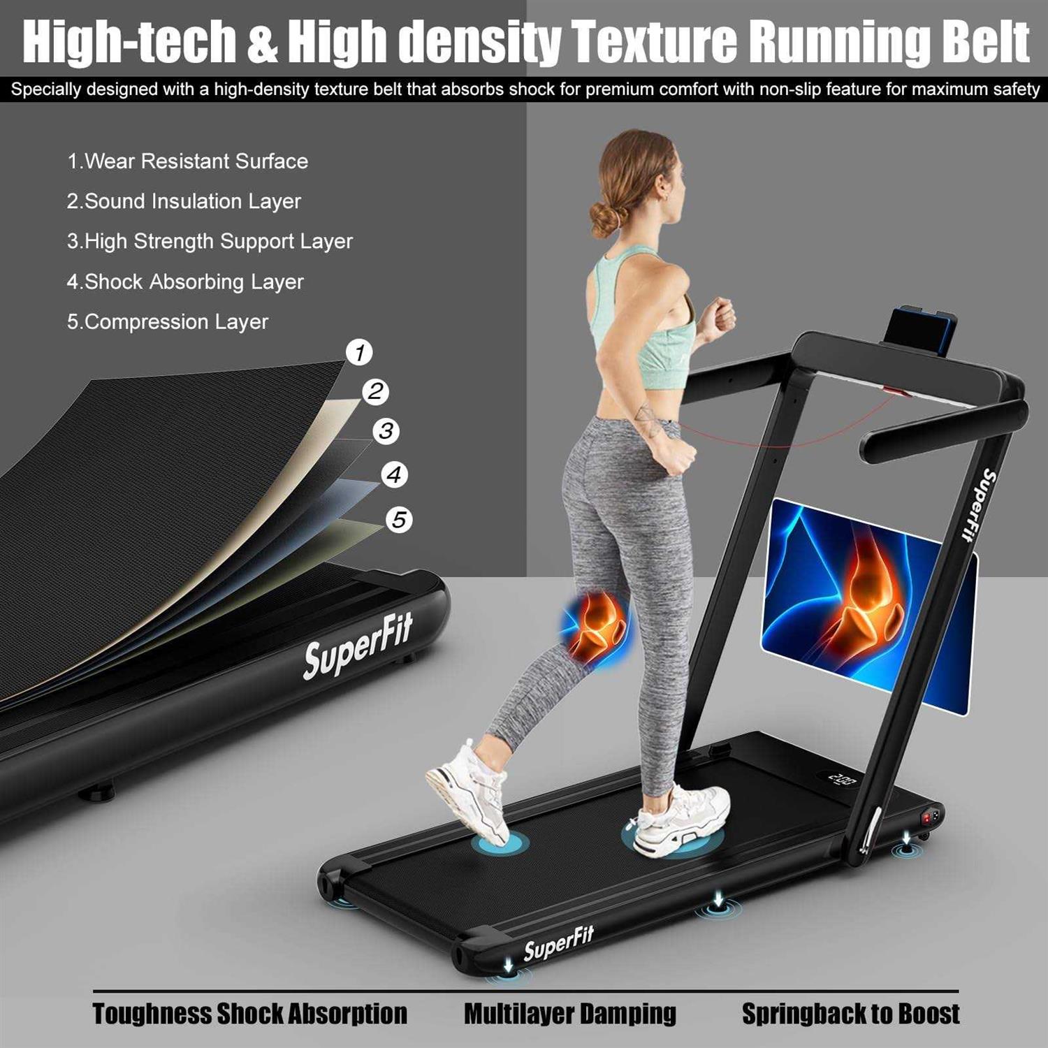 Goplus 2 in 1 Folding Treadmill, 2.25HP Superfit Under Desk Electric Treadmill, Installation-Free Control and LED - Sports Supplies Online Store