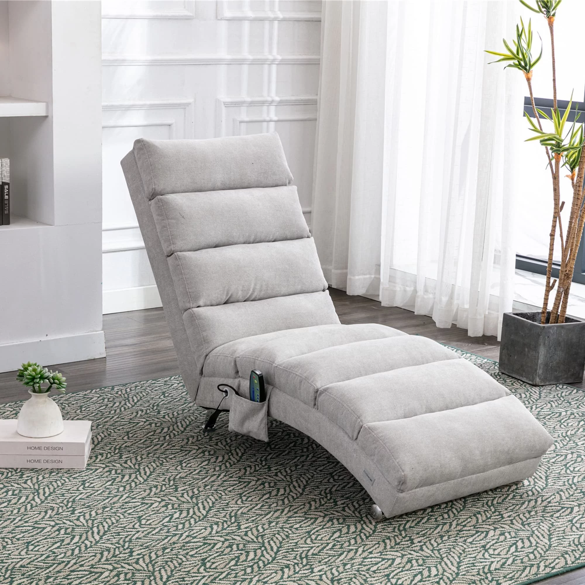 Modern Tufted Oversized Chaise Lounge Massage Chair For Living Room, Bedroom Grey