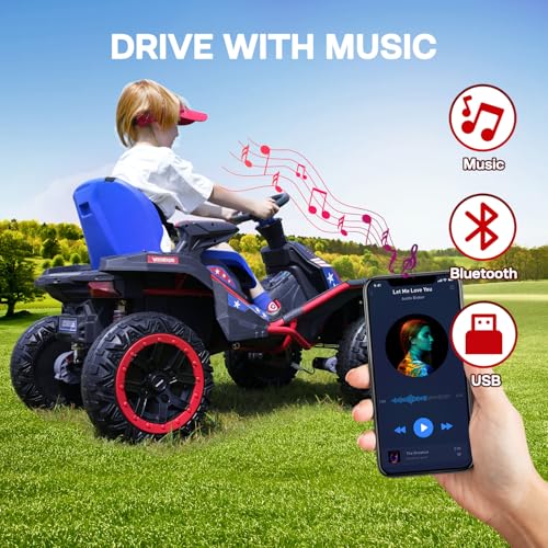 24V Ride on Toy for Big Kids, Kids' Electric Vehicles Outdoor Race Toy with 4 Strong Motors Total 300W Bluetooth Speaker and 24V 7AH Big Battery
