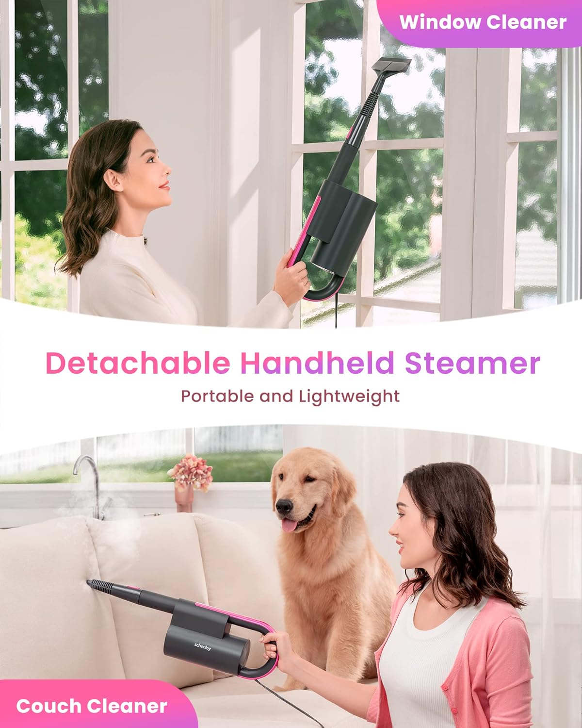 Schenley 7-in-1 Steam Mop Dual-Rod Design with Detachable Handheld Steamer for Walls, Grouts, Hard Floors, Tiles