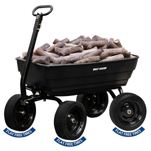 BILT HARD Poly Garden Dump Cart 1200 lbs with No Flat Tires, Quick Release, 2-in-1 Convertible Handle, 7 Cu Ft Dump Wagon Heavy Duty for Yard, Outdoor