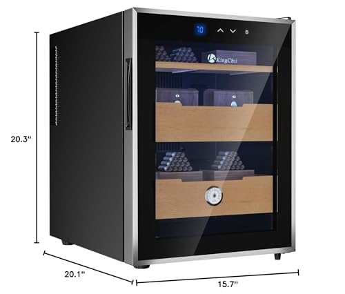 KingChii 16L Electric Cigar Humidors Temperature Control System, Cooling & Heating Humidor Cabinet with Spanish Cedar Wood Shelves & Hygrometer