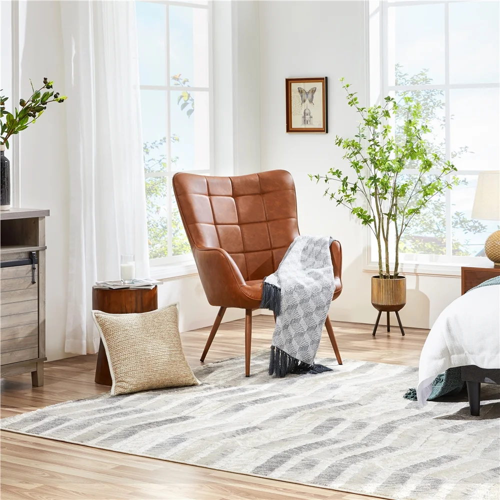 Easyfashion Contemporary Faux Leather Chair, Brown