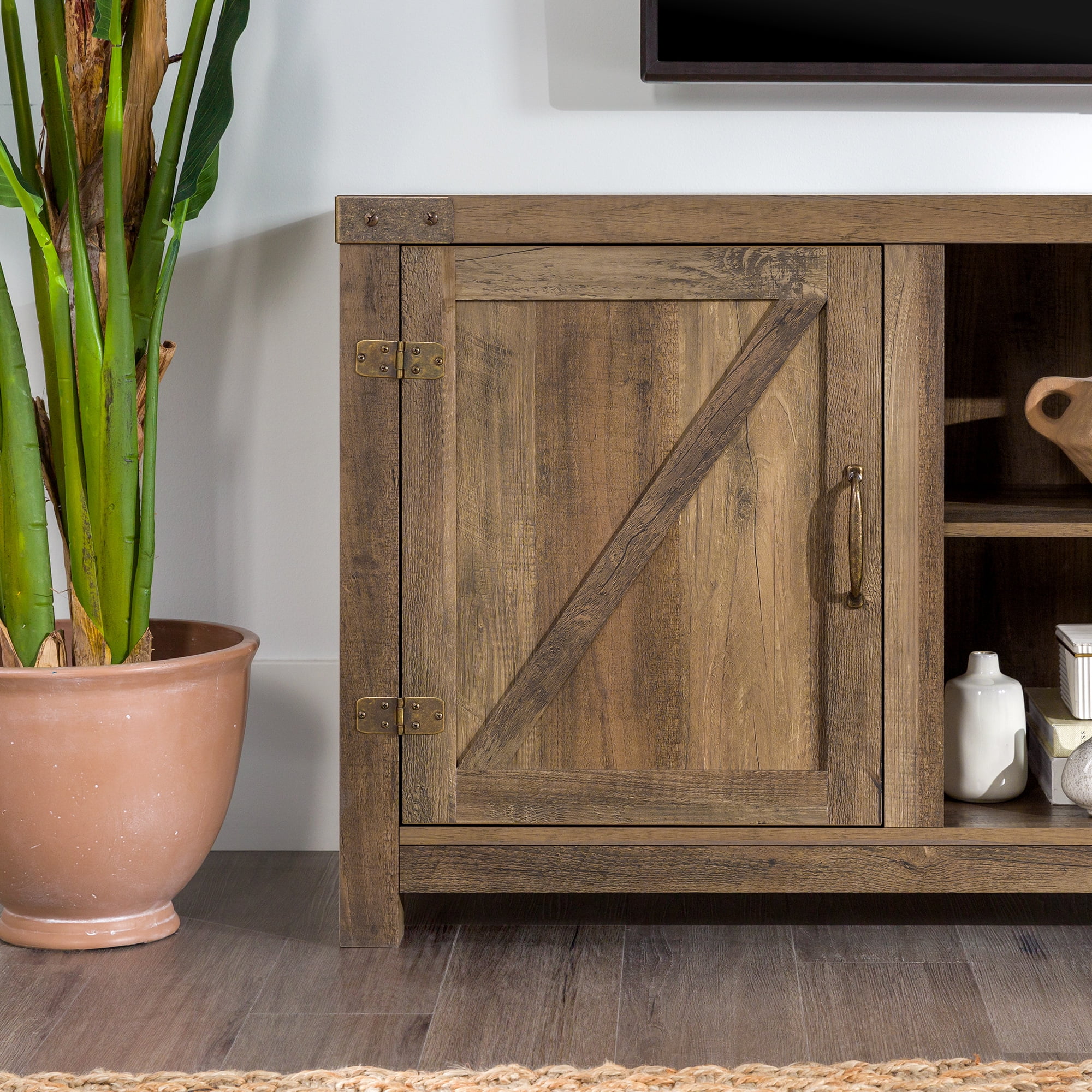 Walker Edison Modern Farmhouse Barn Door TV Stand for TVs up to 65, Grey Wash