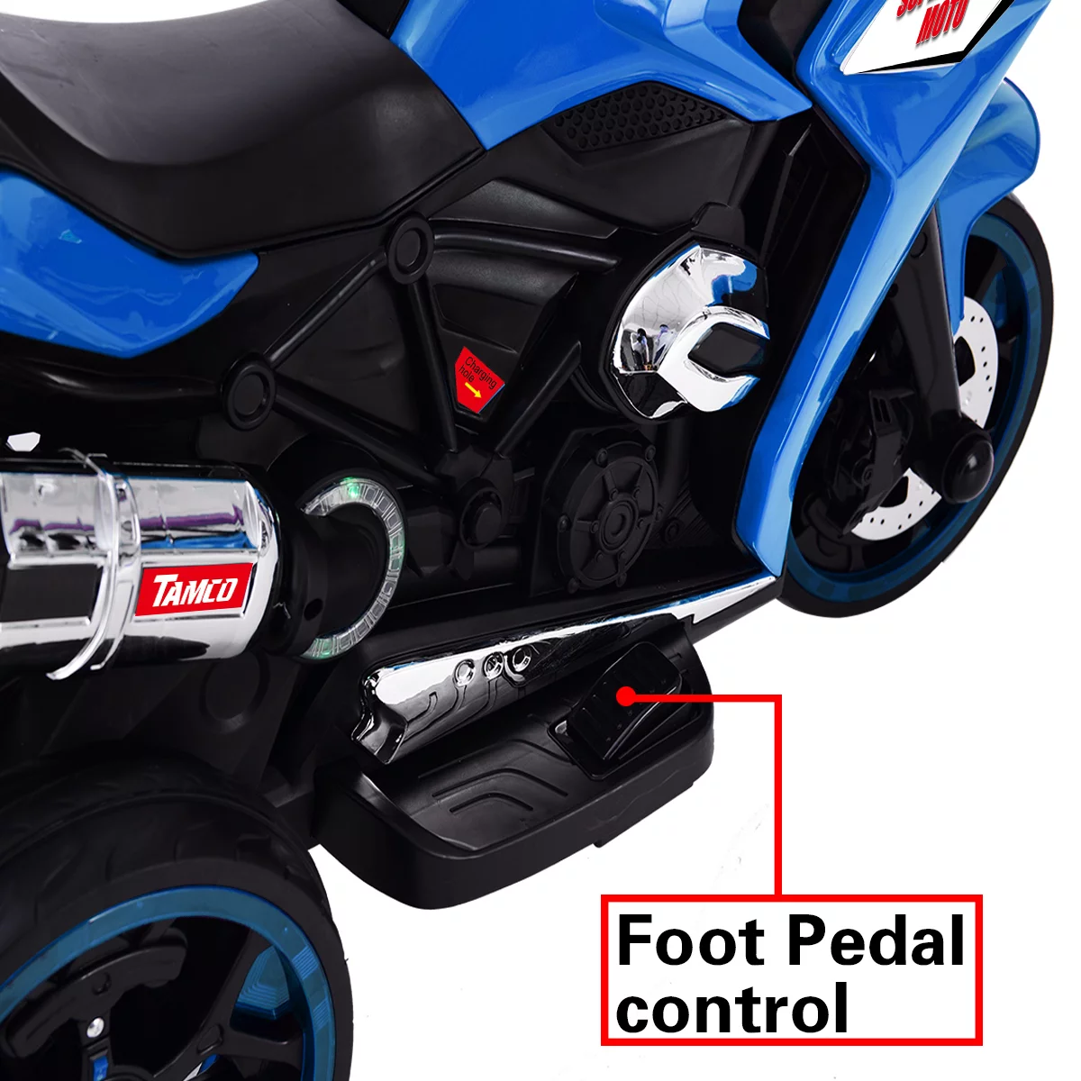 LightingGo 12V Kids Electric Motorcycle, 3 Wheels Ride on Motorcycle Toys, Children Battery Motor Bikes Rechargeable with MP3, Music,Blue