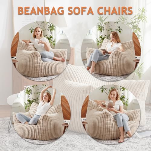 Giant Bean Bag Chairs for Adults with Filling Plush Fluffy Bean Bag Chairs for Teens with Armrests Comfy BeanBag Lazy Couch Sofa Chair for Bedroom